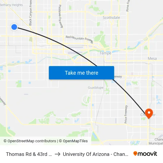Thomas Rd & 43rd Av to University Of Arizona - Chandler map
