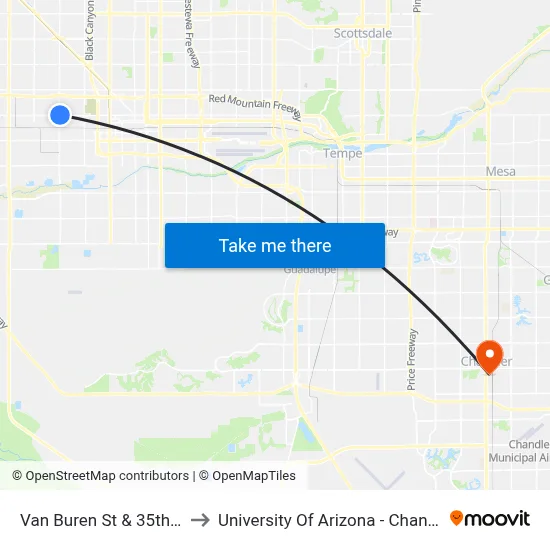 Van Buren St & 35th Av to University Of Arizona - Chandler map