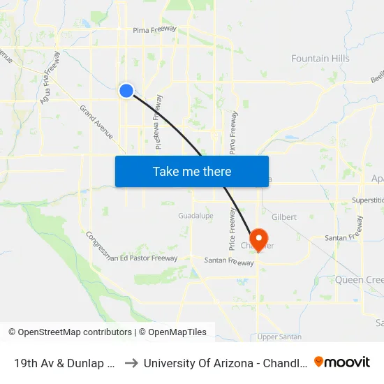 19th Av & Dunlap Av to University Of Arizona - Chandler map