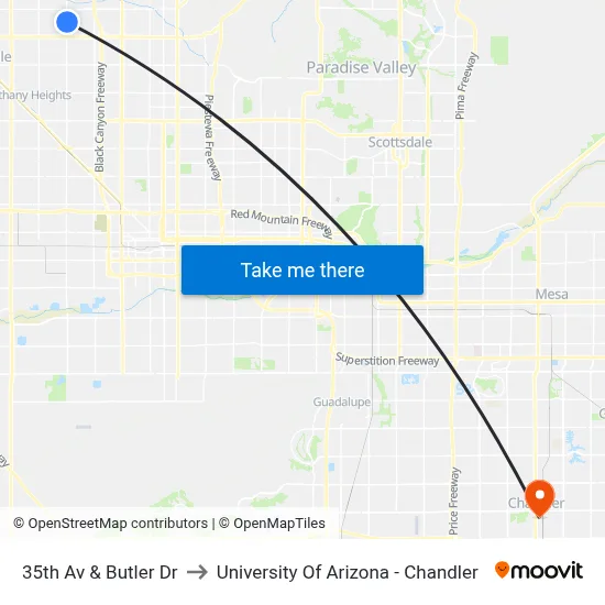 35th Av & Butler Dr to University Of Arizona - Chandler map
