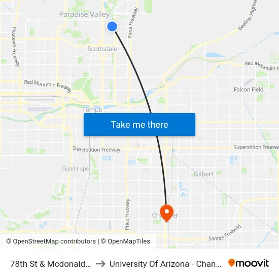 78th St & Mcdonald Dr to University Of Arizona - Chandler map