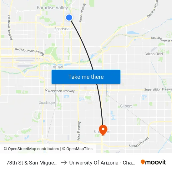 78th St & San Miguel Av to University Of Arizona - Chandler map