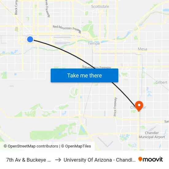 7th Av & Buckeye Rd to University Of Arizona - Chandler map