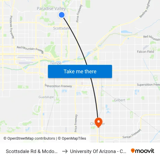 Scottsdale Rd & Mcdonald Dr to University Of Arizona - Chandler map