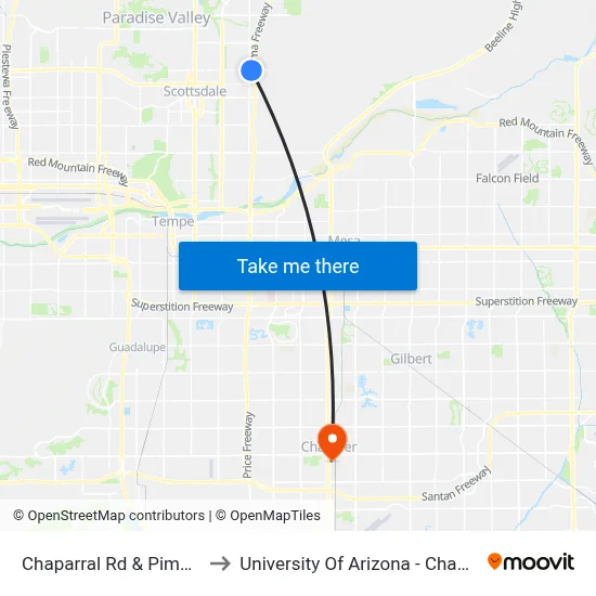 Chaparral Rd & Pima Rd to University Of Arizona - Chandler map