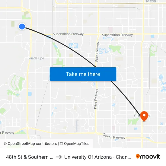 48th St & Southern Av to University Of Arizona - Chandler map