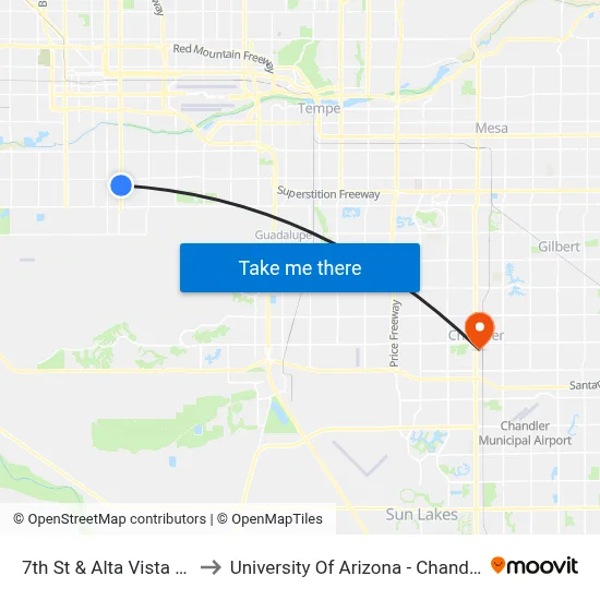 7th St & Alta Vista Rd to University Of Arizona - Chandler map
