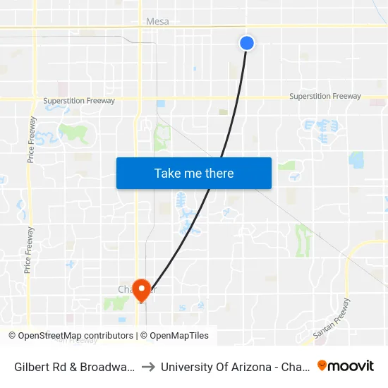 Gilbert Rd & Broadway Rd to University Of Arizona - Chandler map