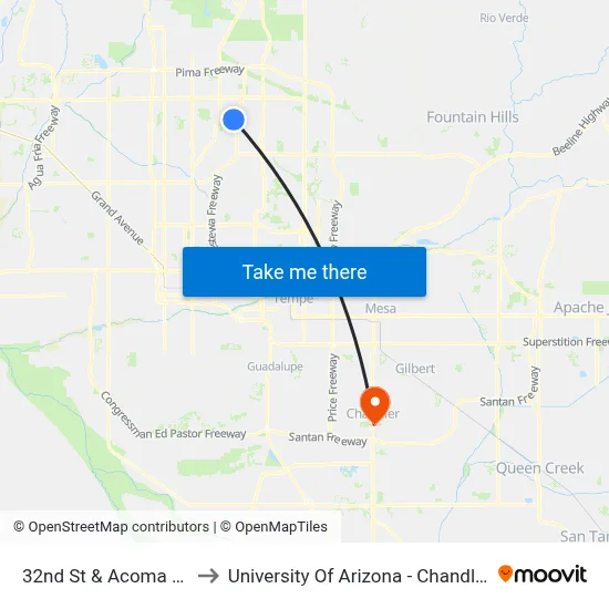 32nd St & Acoma Dr to University Of Arizona - Chandler map