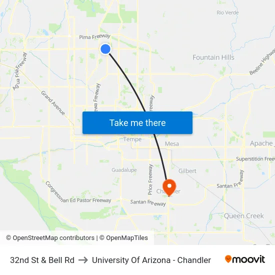 32nd St & Bell Rd to University Of Arizona - Chandler map