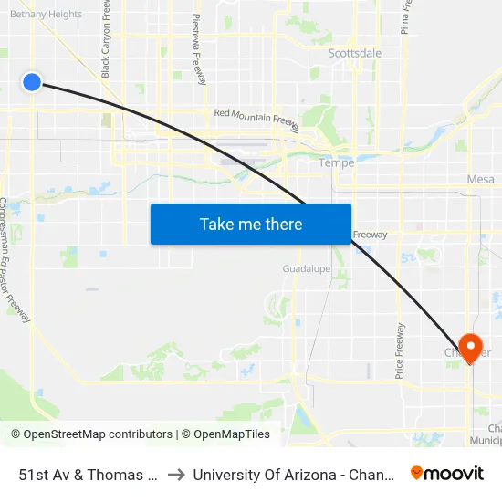 51st Av & Thomas Rd to University Of Arizona - Chandler map