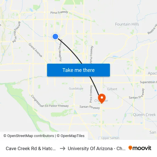 Cave Creek Rd & Hatcher Rd to University Of Arizona - Chandler map