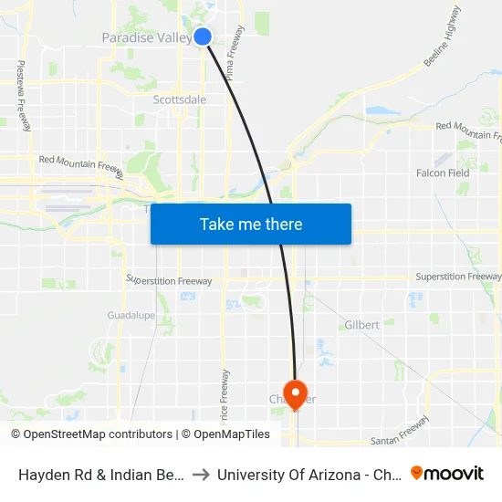 Hayden Rd & Indian Bend Rd to University Of Arizona - Chandler map