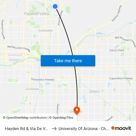 Hayden Rd & Via De Ventura to University Of Arizona - Chandler map