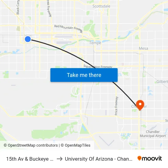 15th Av & Buckeye Rd to University Of Arizona - Chandler map