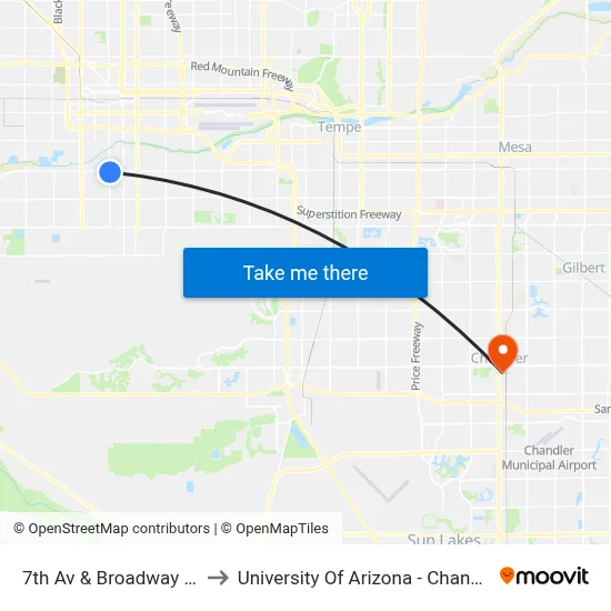 7th Av & Broadway Rd to University Of Arizona - Chandler map