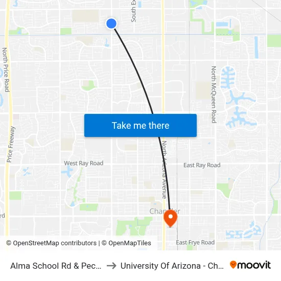 Alma School Rd & Pecos Av to University Of Arizona - Chandler map