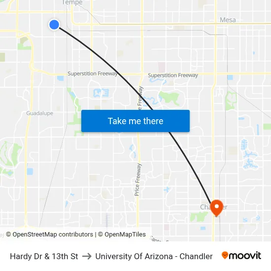Hardy Dr & 13th St to University Of Arizona - Chandler map