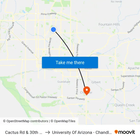 Cactus Rd & 30th St to University Of Arizona - Chandler map