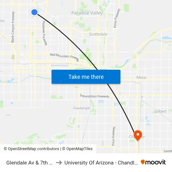 Glendale Av & 7th St to University Of Arizona - Chandler map