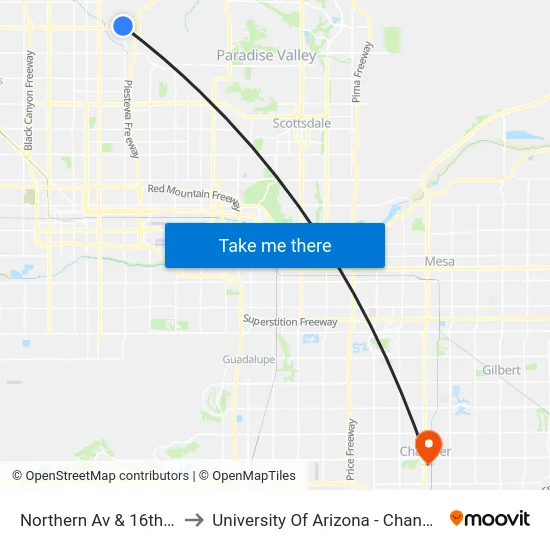 Northern Av & 16th St to University Of Arizona - Chandler map