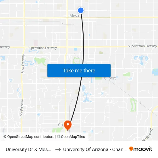 University Dr & Mesa Dr to University Of Arizona - Chandler map