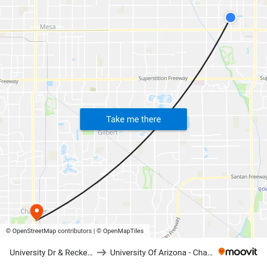 University Dr & Recker Rd to University Of Arizona - Chandler map