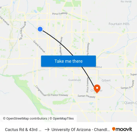 Cactus Rd & 43rd Av to University Of Arizona - Chandler map