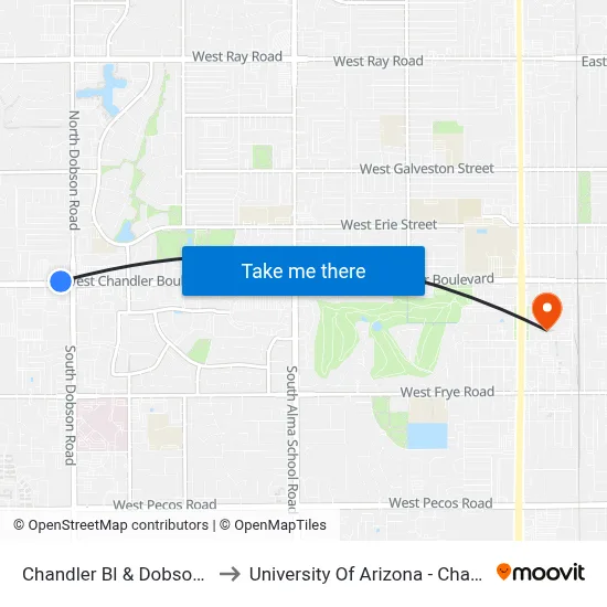 Chandler Bl & Dobson Rd to University Of Arizona - Chandler map