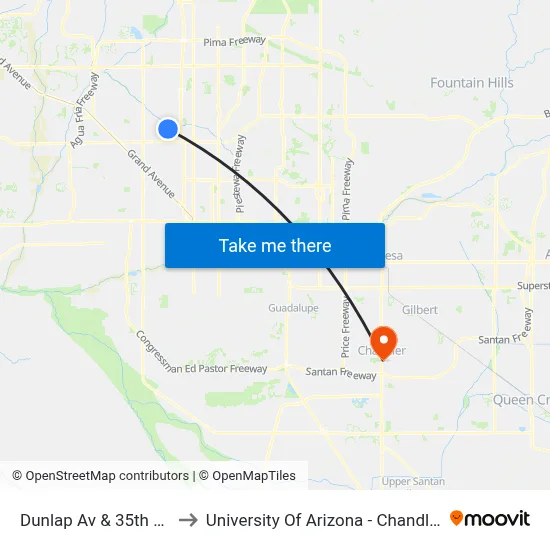 Dunlap Av & 35th Av to University Of Arizona - Chandler map