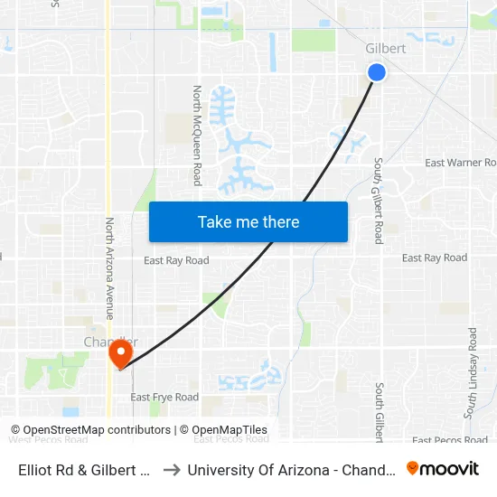 Elliot Rd & Gilbert Rd to University Of Arizona - Chandler map