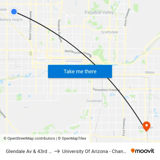 Glendale Av & 43rd Av to University Of Arizona - Chandler map