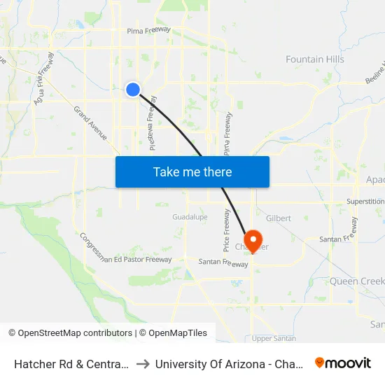 Hatcher Rd & Central Av to University Of Arizona - Chandler map