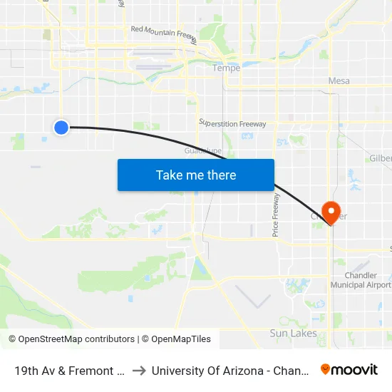 19th Av & Fremont Rd to University Of Arizona - Chandler map