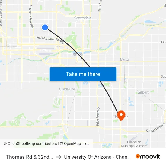 Thomas Rd & 32nd St to University Of Arizona - Chandler map