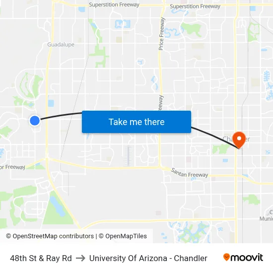 48th St & Ray Rd to University Of Arizona - Chandler map