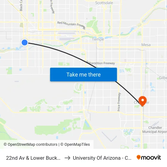 22nd Av & Lower Buckeye Rd to University Of Arizona - Chandler map