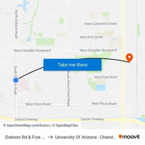 Dobson Rd & Frye Rd to University Of Arizona - Chandler map