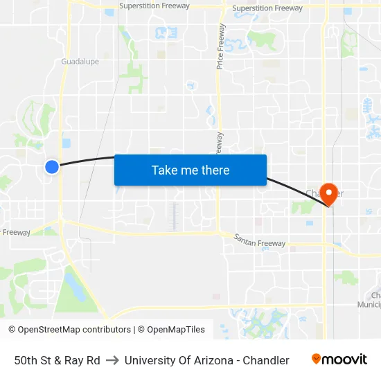 50th St & Ray Rd to University Of Arizona - Chandler map