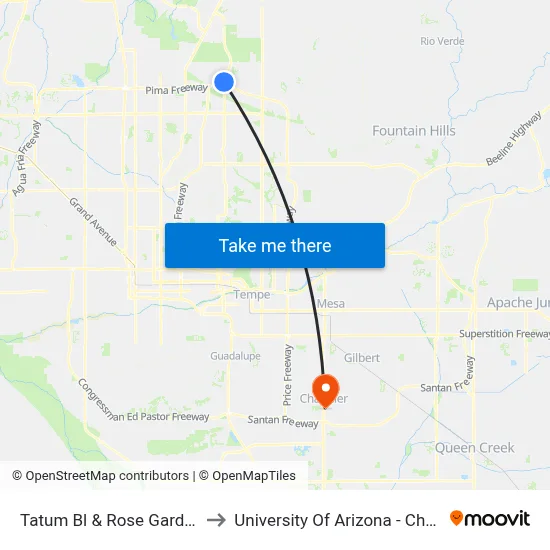 Tatum Bl & Rose Garden Ln to University Of Arizona - Chandler map