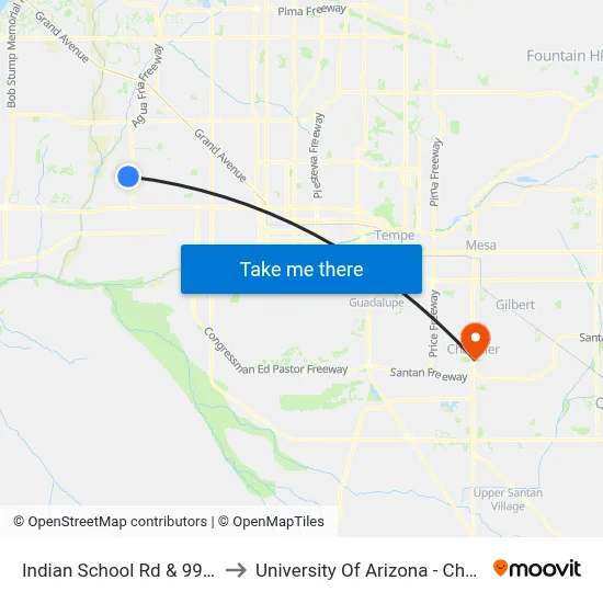 Indian School Rd & 99th Av to University Of Arizona - Chandler map