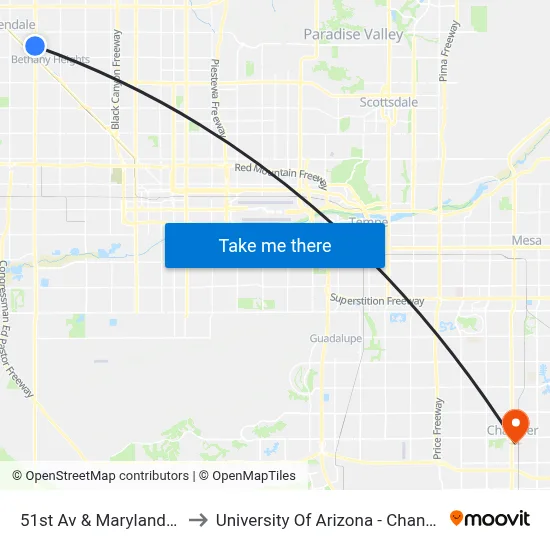 51st Av & Maryland Av to University Of Arizona - Chandler map