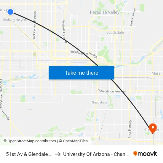 51st Av & Glendale Av to University Of Arizona - Chandler map