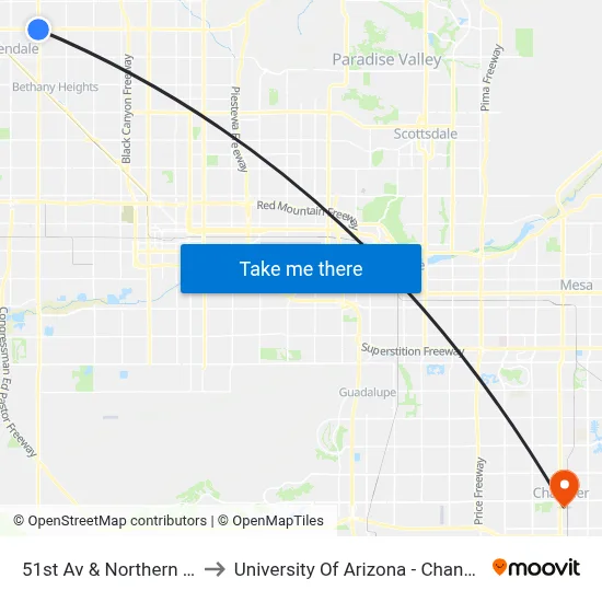 51st Av & Northern Av to University Of Arizona - Chandler map
