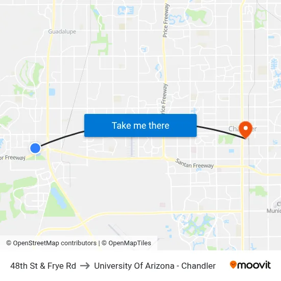 48th St & Frye Rd to University Of Arizona - Chandler map