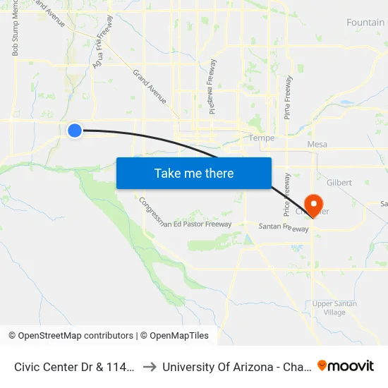 Civic Center Dr & 114th Av to University Of Arizona - Chandler map