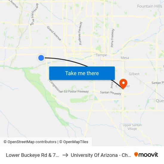 Lower Buckeye Rd & 73rd Dr to University Of Arizona - Chandler map