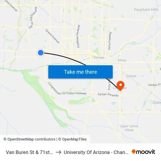 Van Buren St & 71st Av to University Of Arizona - Chandler map