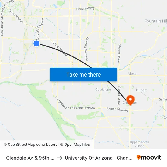 Glendale Av & 95th Av to University Of Arizona - Chandler map