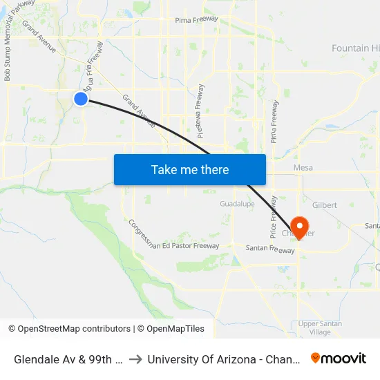 Glendale Av & 99th Av to University Of Arizona - Chandler map